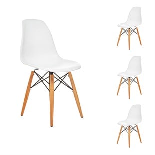 Seduna Beyaz Eames Sandalye | Natural Ahşap Ayaklı | 4 Adet